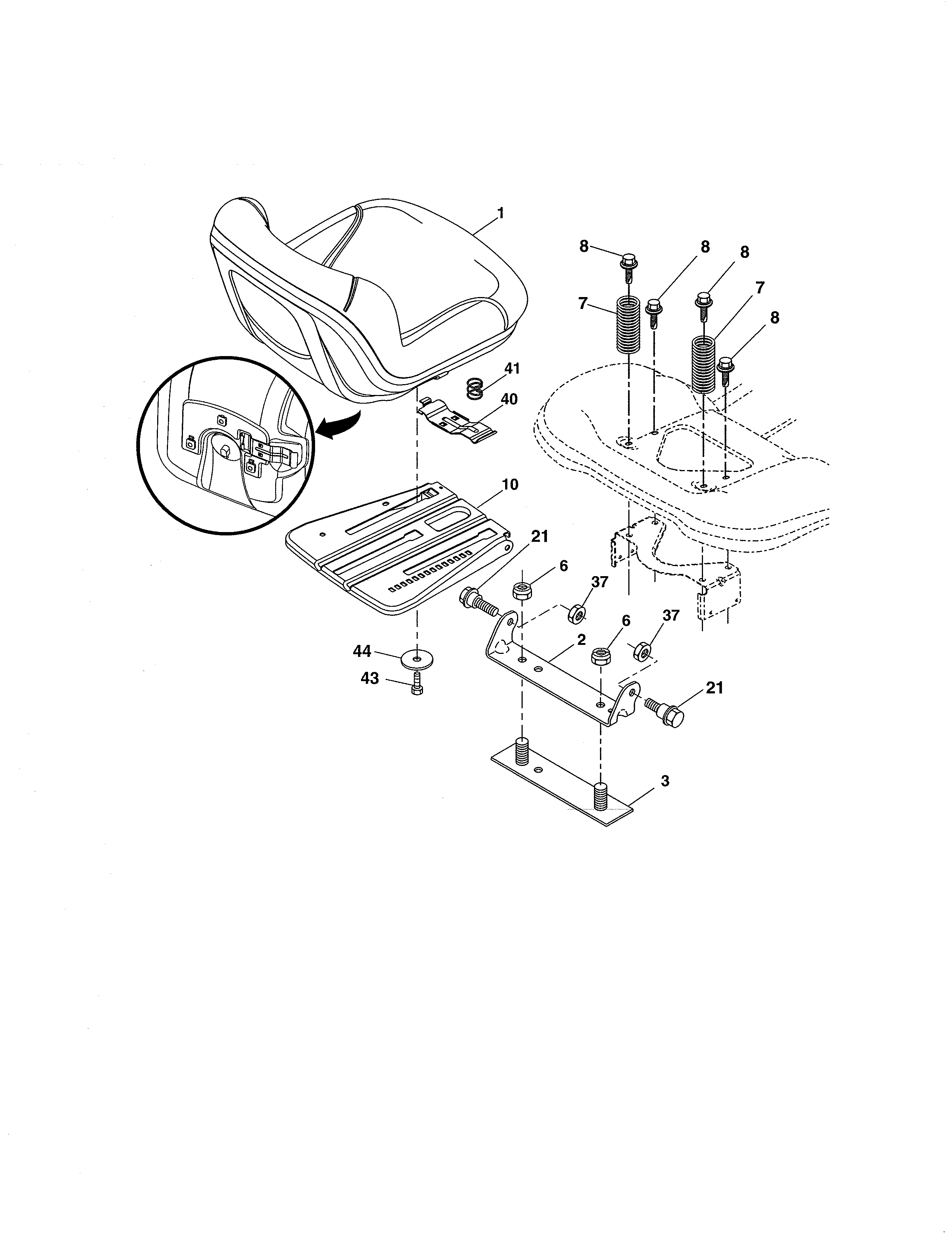 Seat Diagram and Parts List for 917280085  Craftsman Lawn Tractor