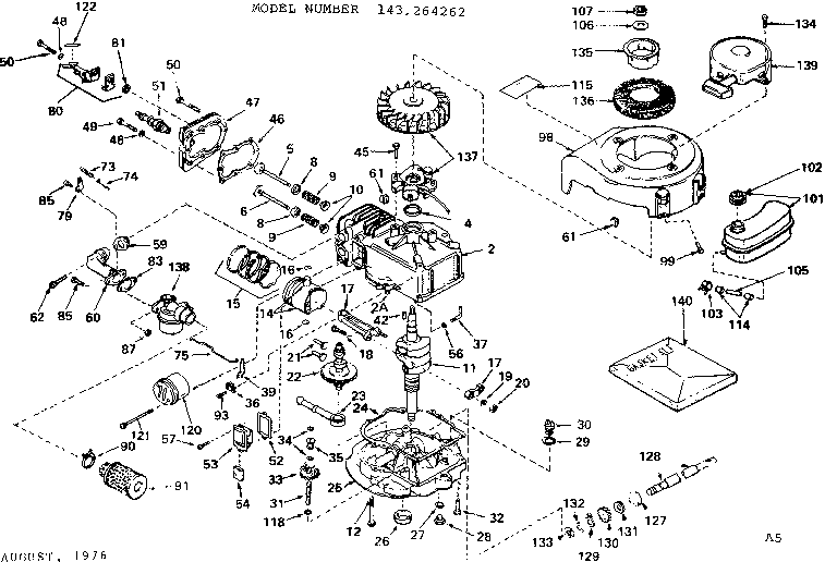 Replacement Parts Diagram and Parts List for 143264262  Craftsman Engine