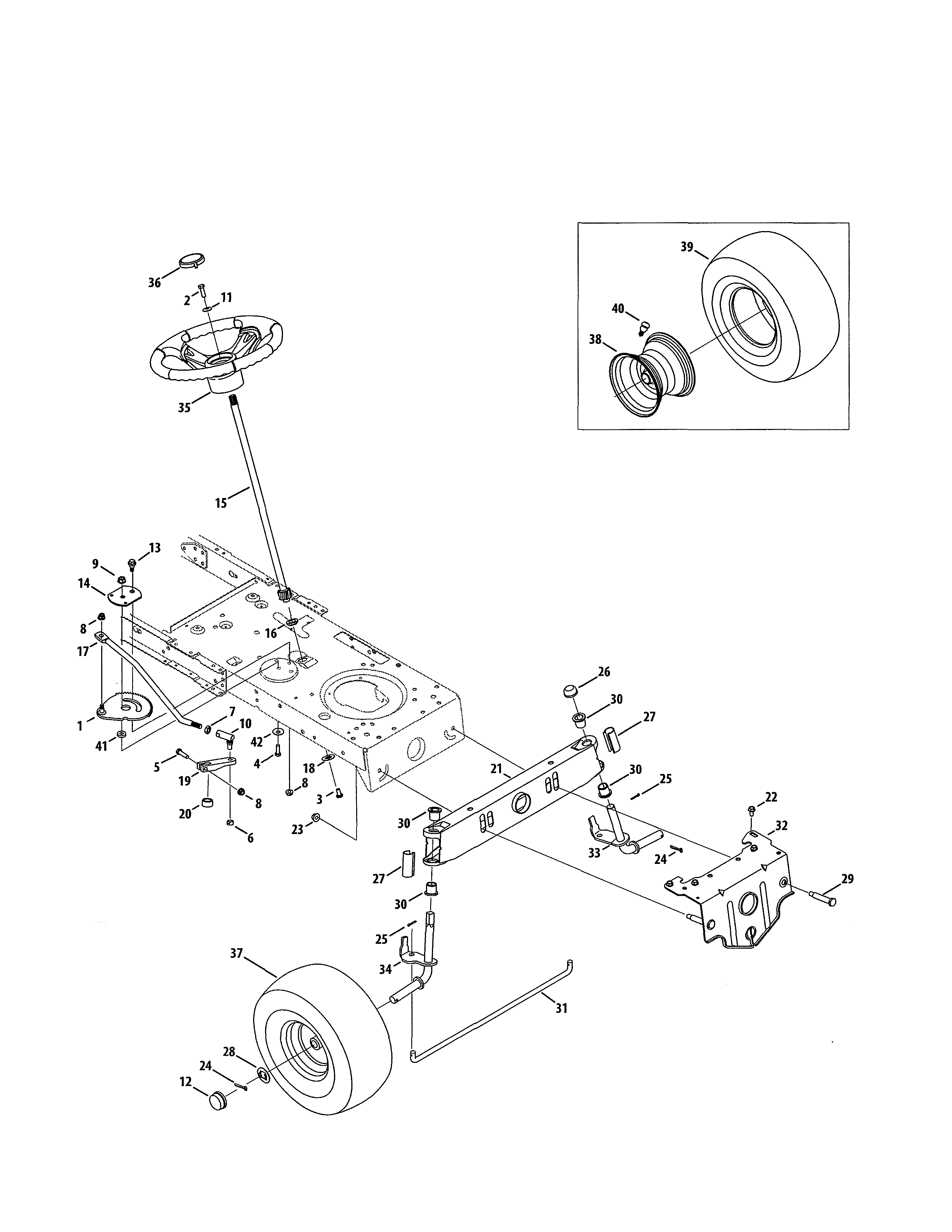 Steering/wheel Diagram and Parts List for 247203706  Craftsman Lawn Tractor