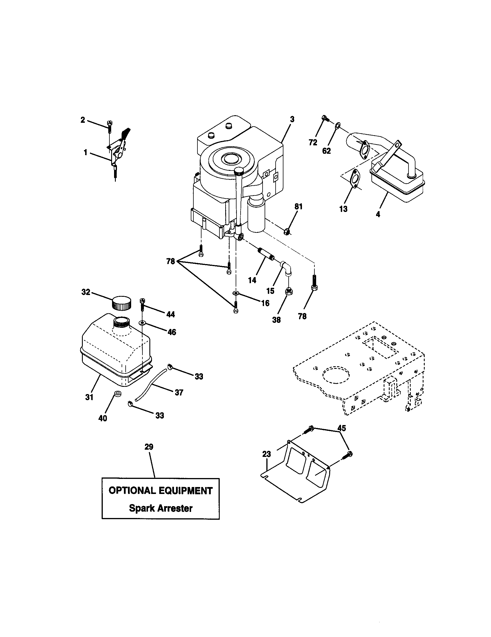 Engine Diagram and Parts List for 917270740  Craftsman Lawn Tractor