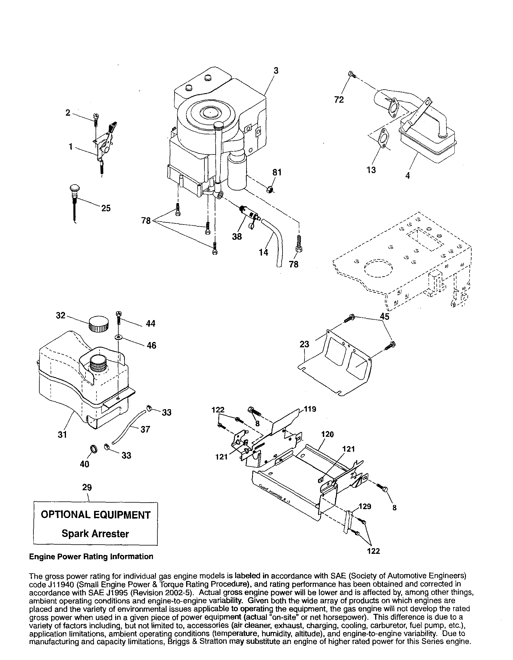 Engine Diagram and Parts List for 917254690  Craftsman Lawn Tractor