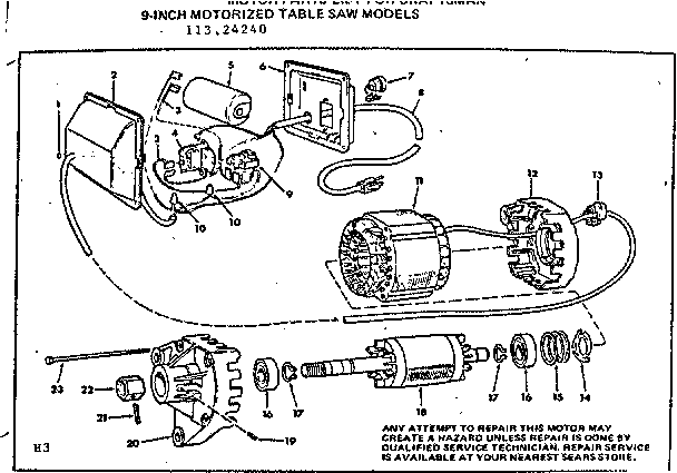 Motor/control Box Diagram and Parts List for 11324240  Craftsman Power Motor