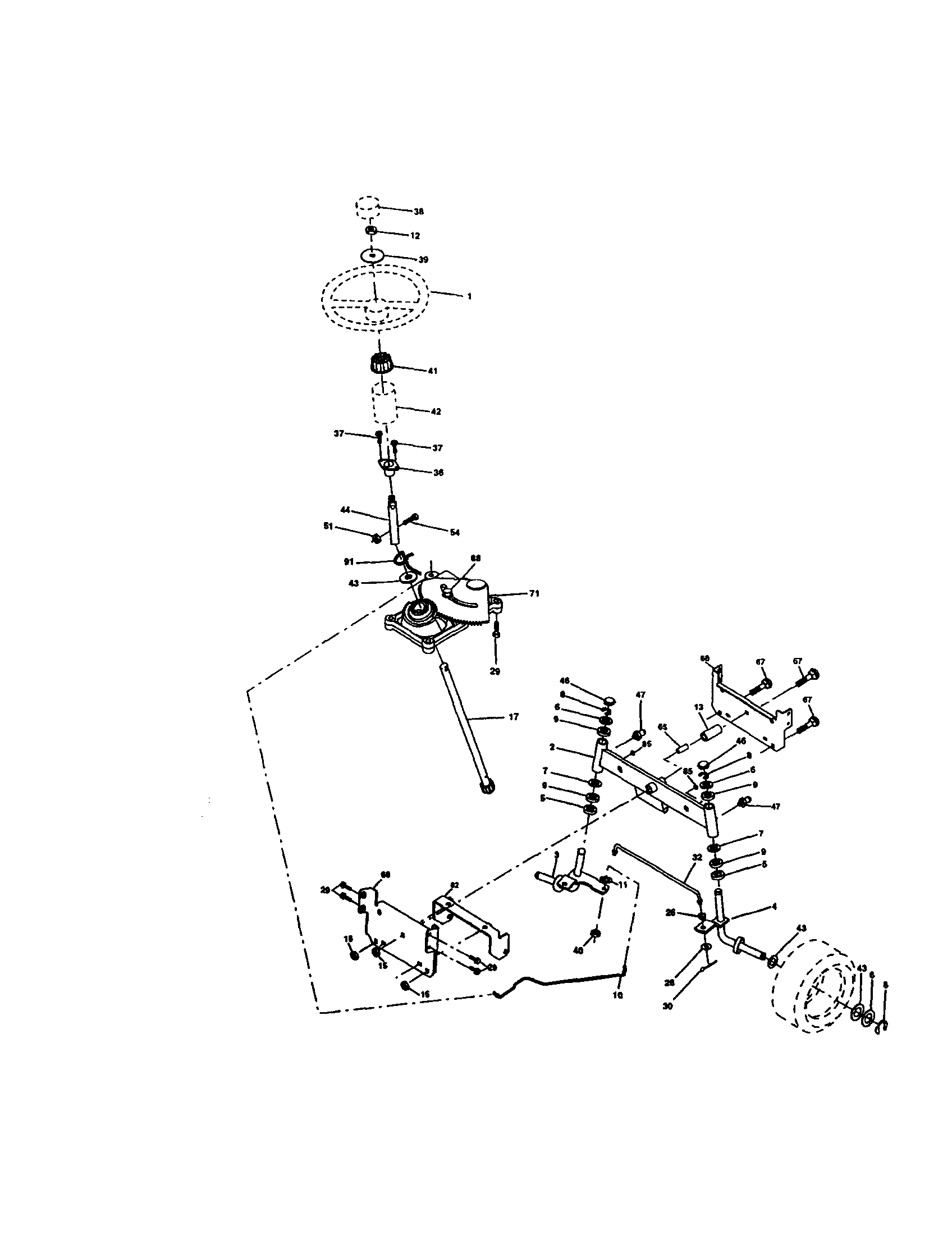 Steering Assembly Diagram and Parts List for 917272671  Craftsman Lawn Tractor