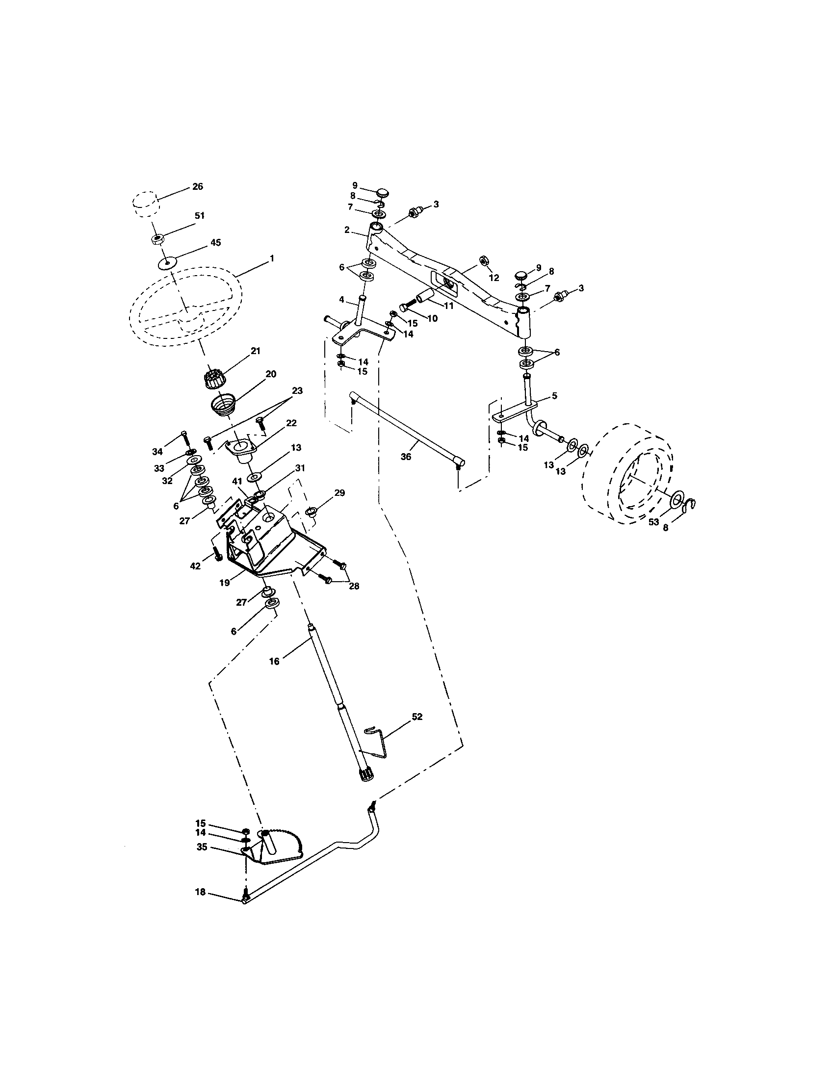 Steering Assembly Diagram and Parts List for 917276072  Craftsman Lawn Tractor