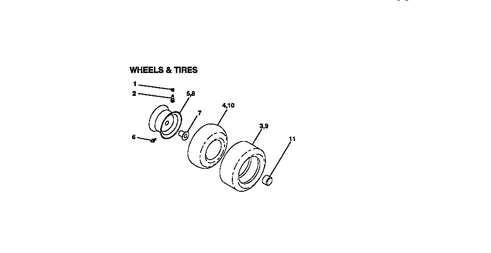 Wheels And Tires Diagram and Parts List for 917258480  Craftsman Lawn Tractor