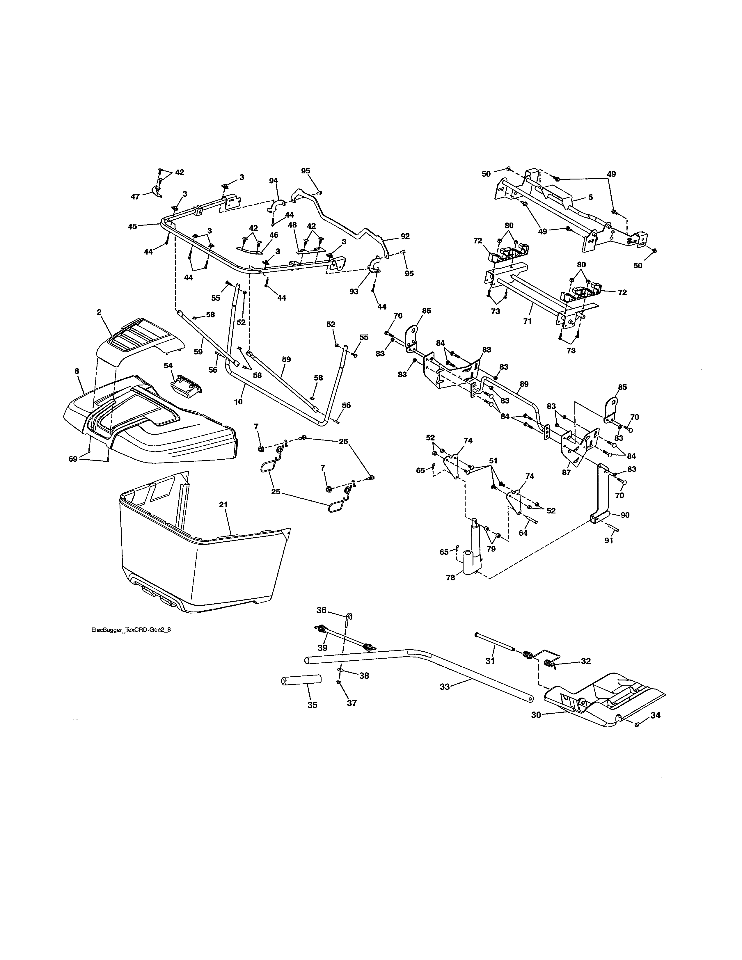 Bagger Diagram and Parts List for 917989930  Craftsman Lawn Tractor