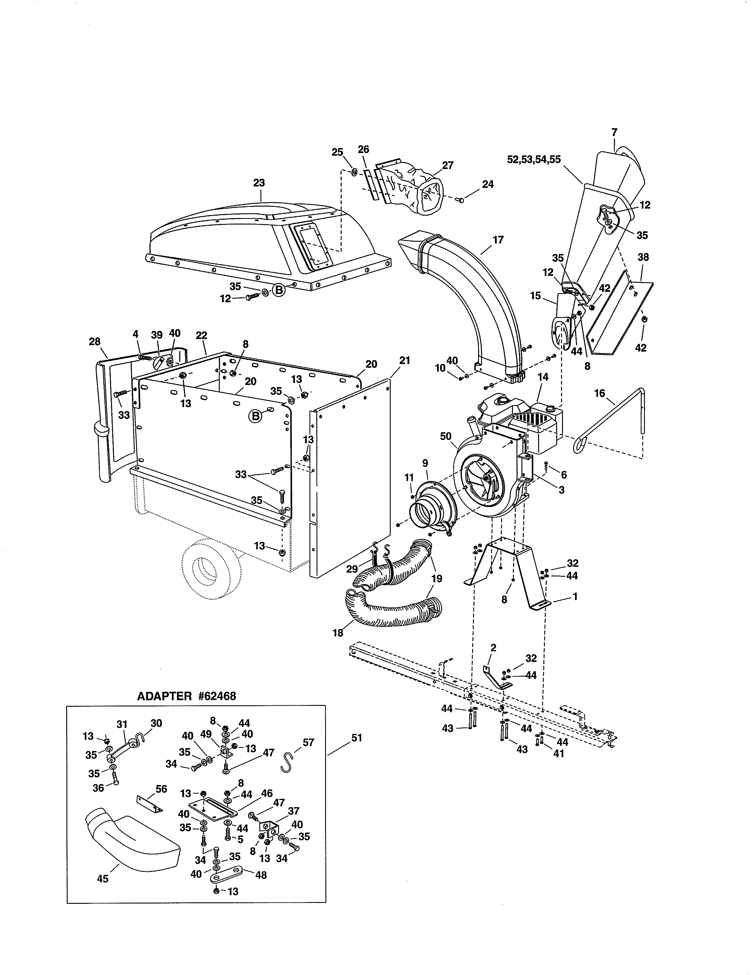 Chip-n-vac Diagram and Parts List for 486250131  Craftsman Chipper Shredder