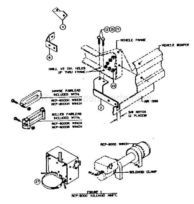Bracket Assembly Diagram and Parts List for 3970  Craftsman Hoist & Winch