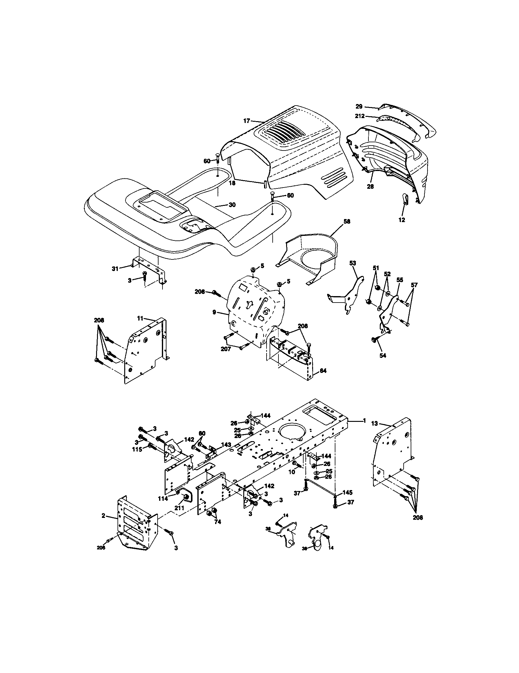 Chassis And Enclosures Diagram and Parts List for 917271054  Craftsman Lawn Tractor
