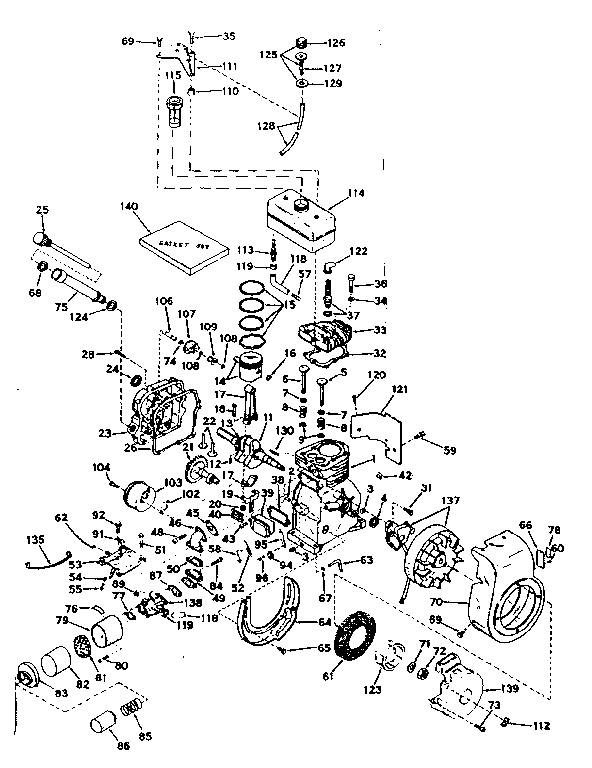Basic Engine Diagram and Parts List for 143571052  Craftsman Engine