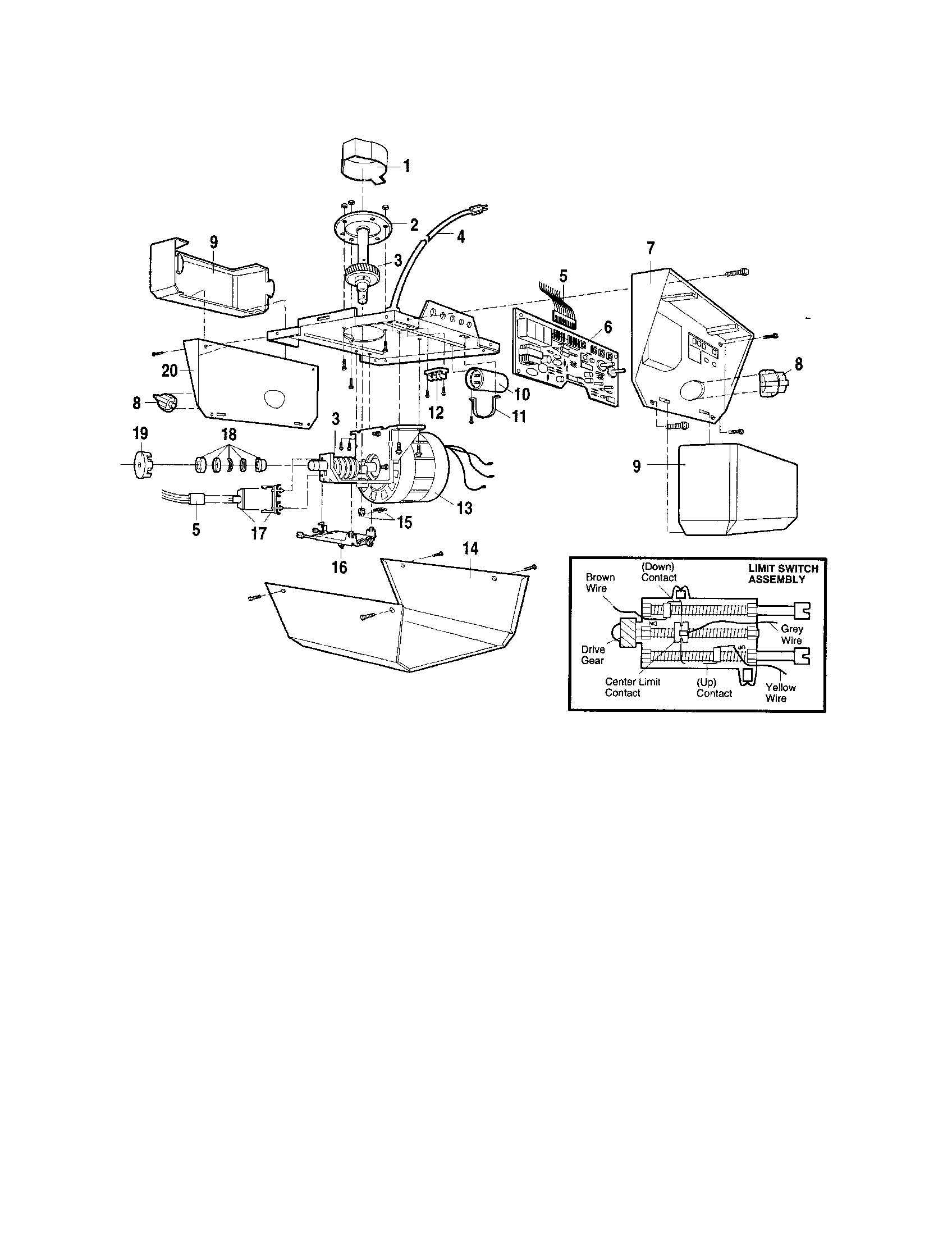 Motor Unit Assembly Diagram and Parts List for 13953959SRT  Craftsman Garage Door Opener