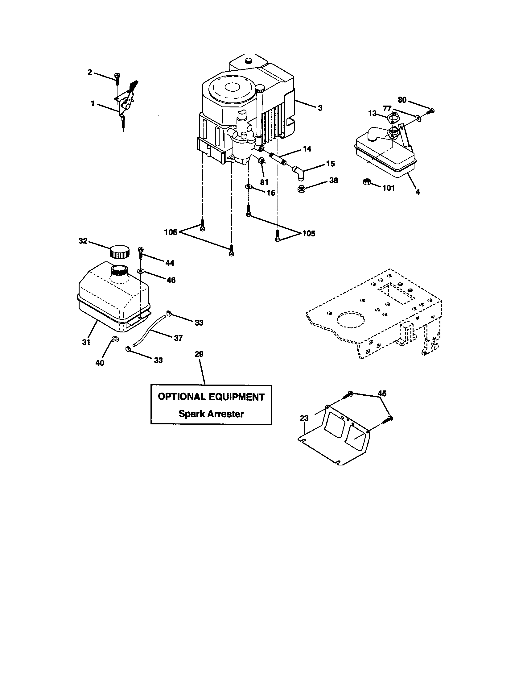 Engine Diagram and Parts List for 917271052  Craftsman Lawn Tractor