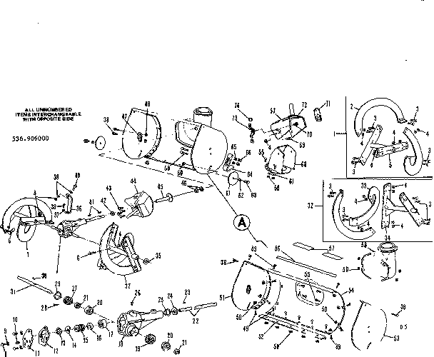 Auger Housing Assembly Diagram and Parts List for 536906000  Craftsman Snow Blower