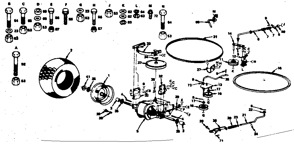 Transmission And Rear Wheel Diagram and Parts List for 917252654  Craftsman Lawn Tractor