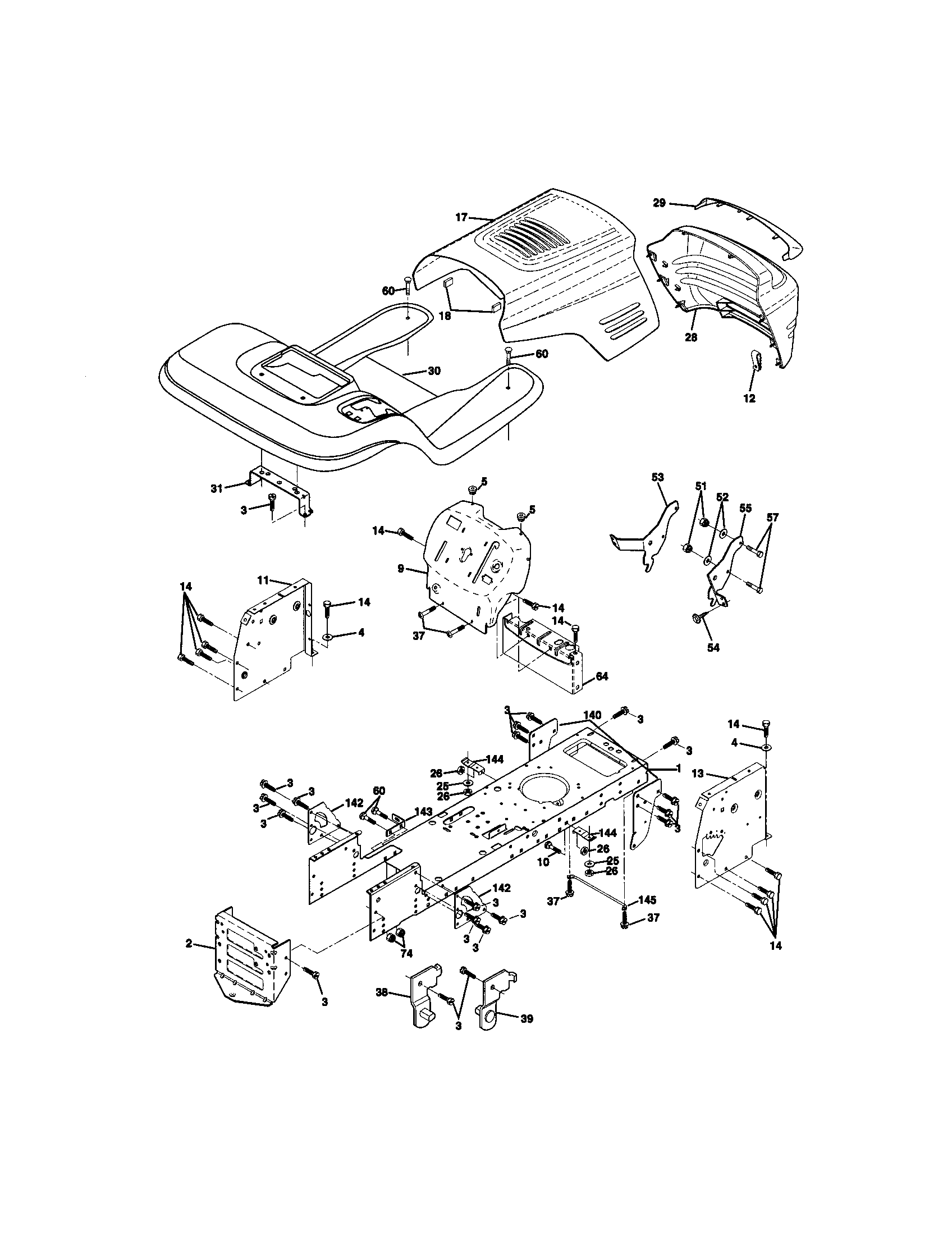 Chassis And Enclosures Diagram and Parts List for 917270643  Craftsman Lawn Tractor