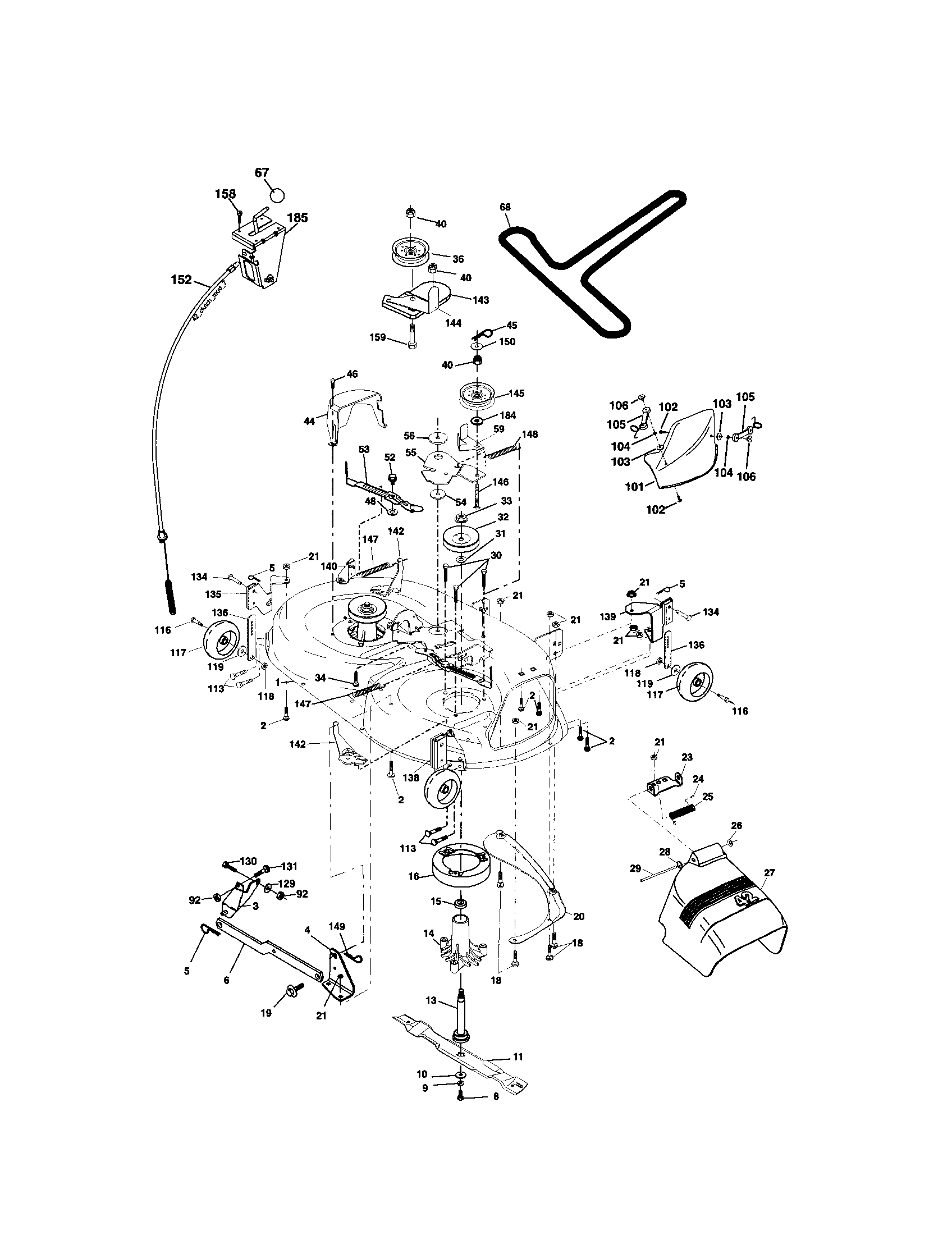 Mower Deck Diagram and Parts List for 917273830  Craftsman Lawn Tractor