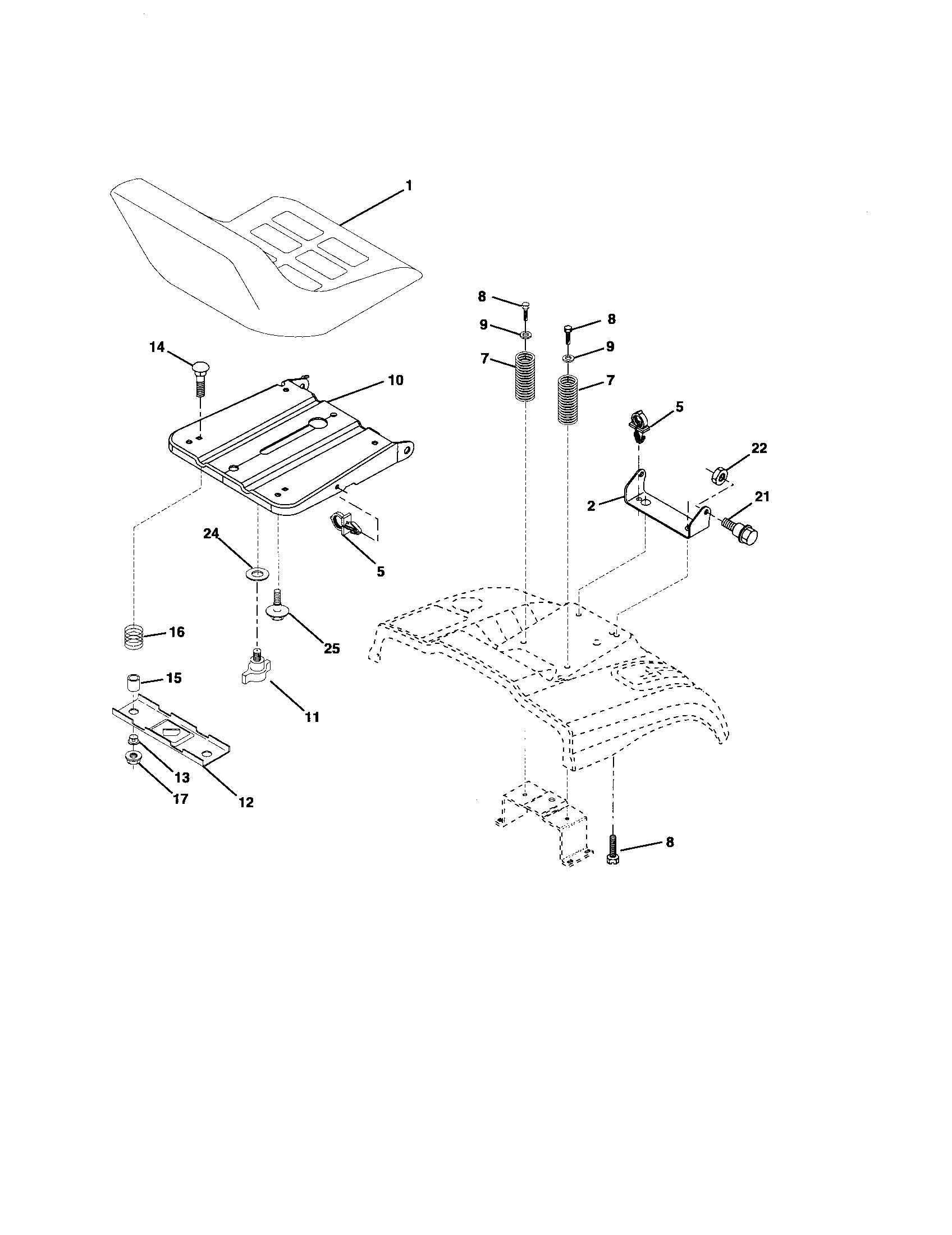 Seat Assembly Diagram and Parts List for 917274381  Craftsman Lawn Tractor