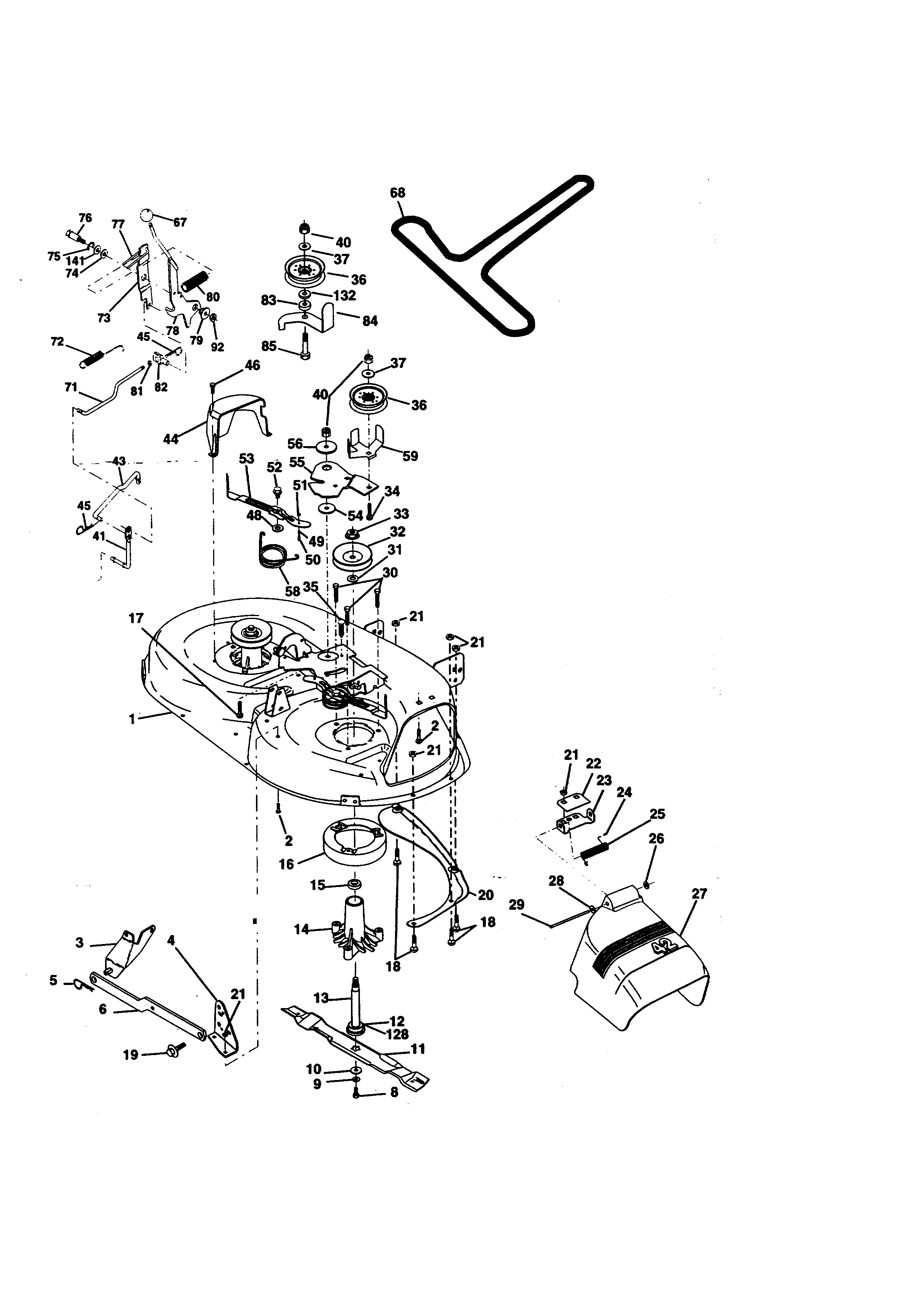 Mower Deck Diagram and Parts List for 917270412  Craftsman Lawn Tractor