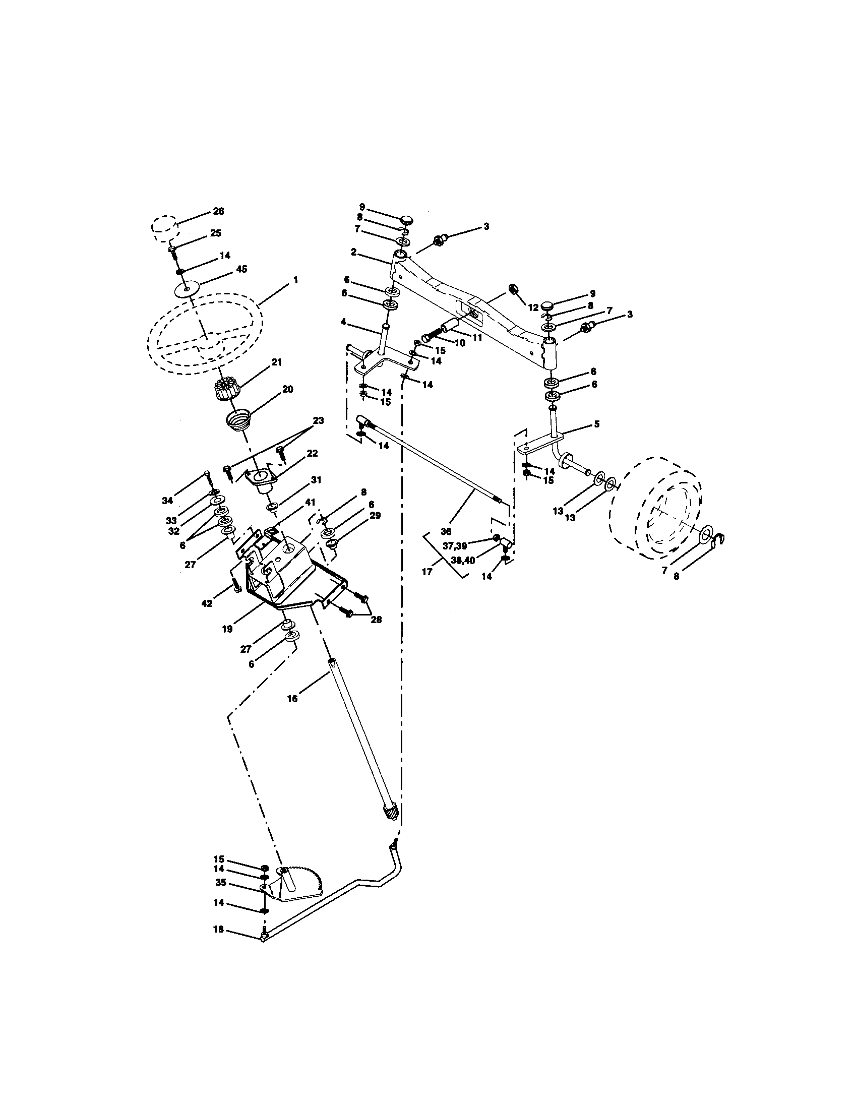 Steering Assembly Diagram and Parts List for 917272954  Craftsman Lawn Tractor