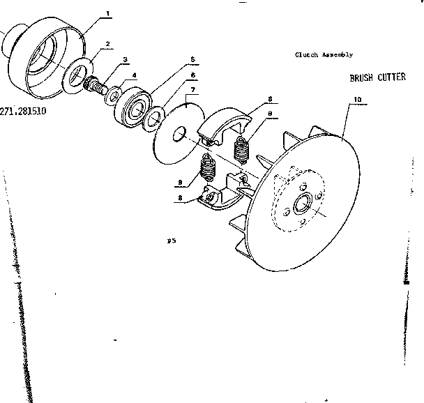 Clutch Assembly Diagram and Parts List for 271281510  Craftsman Trimmer