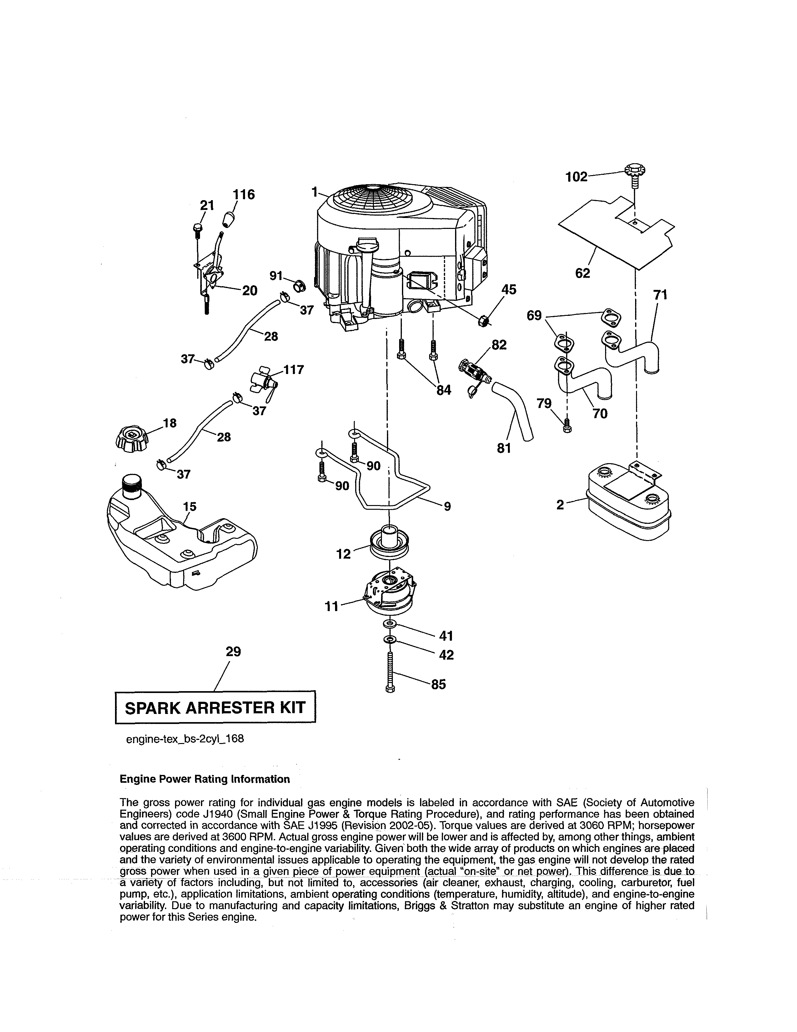 Engine Diagram and Parts List for 917204081  Craftsman Lawn Tractor