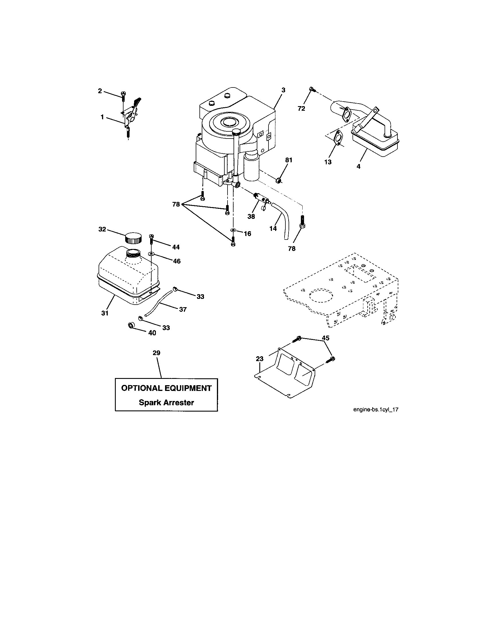 Engine Diagram and Parts List for 917272351  Craftsman Lawn Tractor