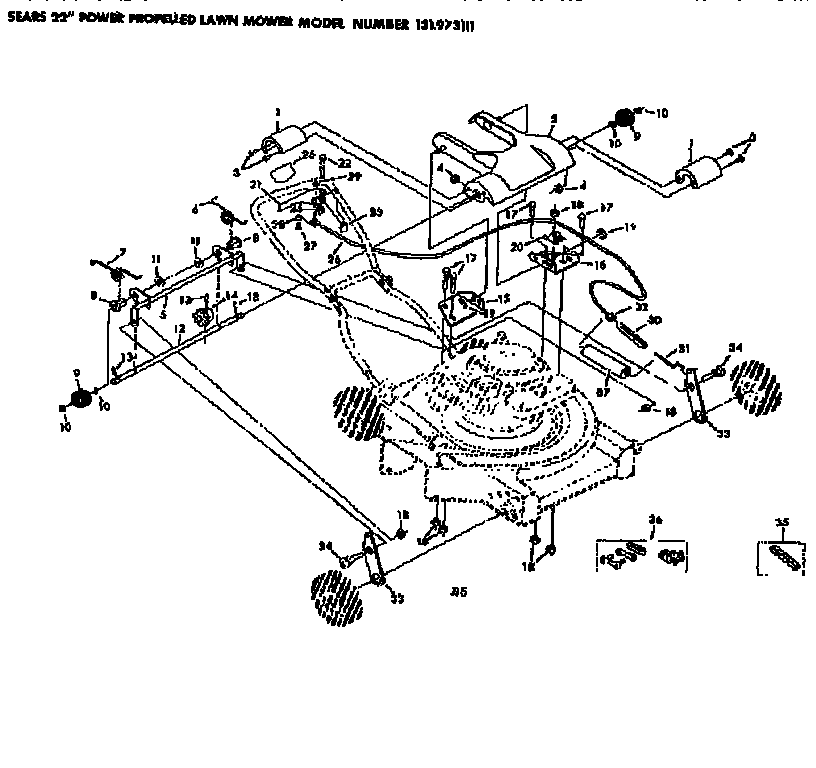 Handle Assembly Diagram and Parts List for 131973111  Craftsman Lawn Mower