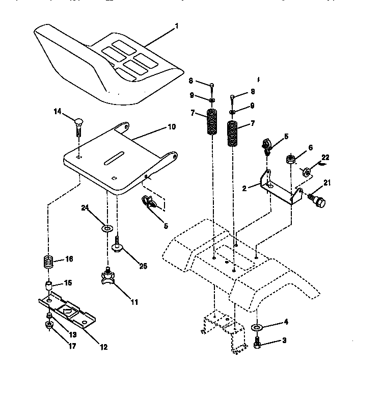 Seat Assembly Diagram and Parts List for 917270632  Craftsman Lawn Tractor