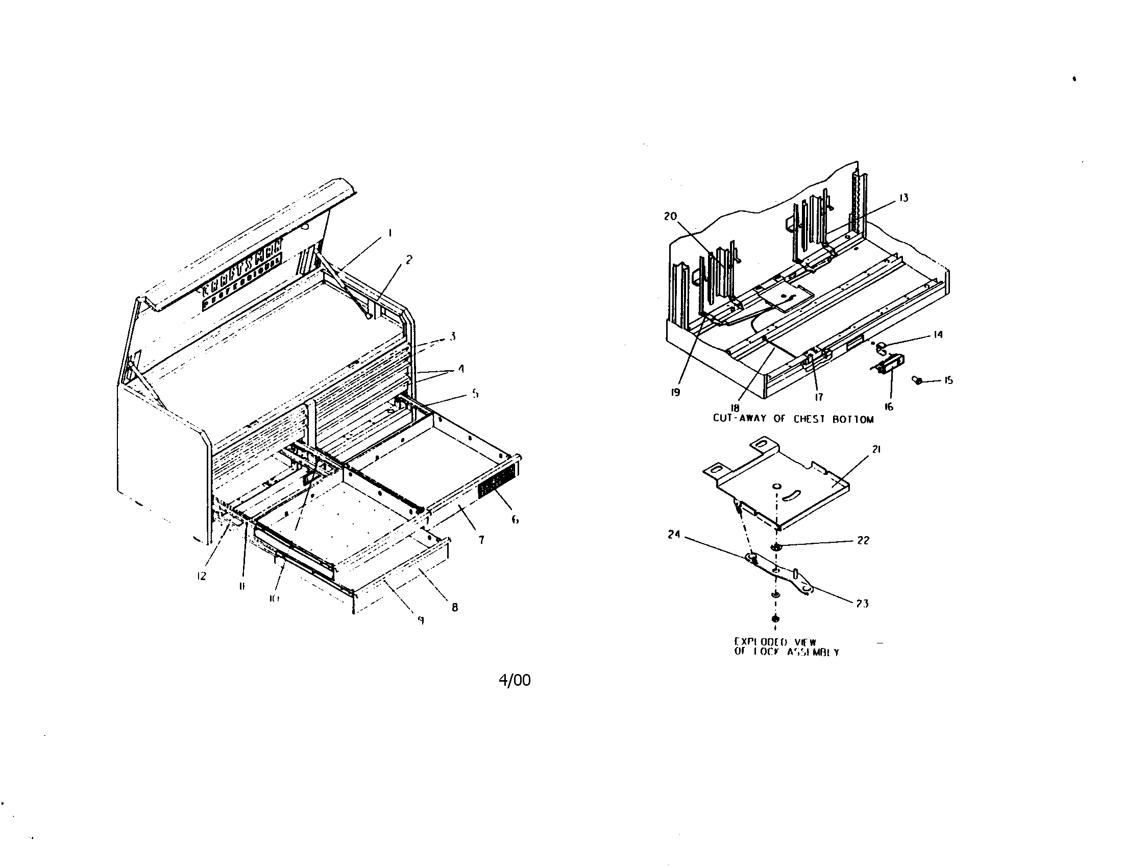 56" 10 Drawer Chest Diagram and Parts List for 706655530  Craftsman Tool Stand & Cart