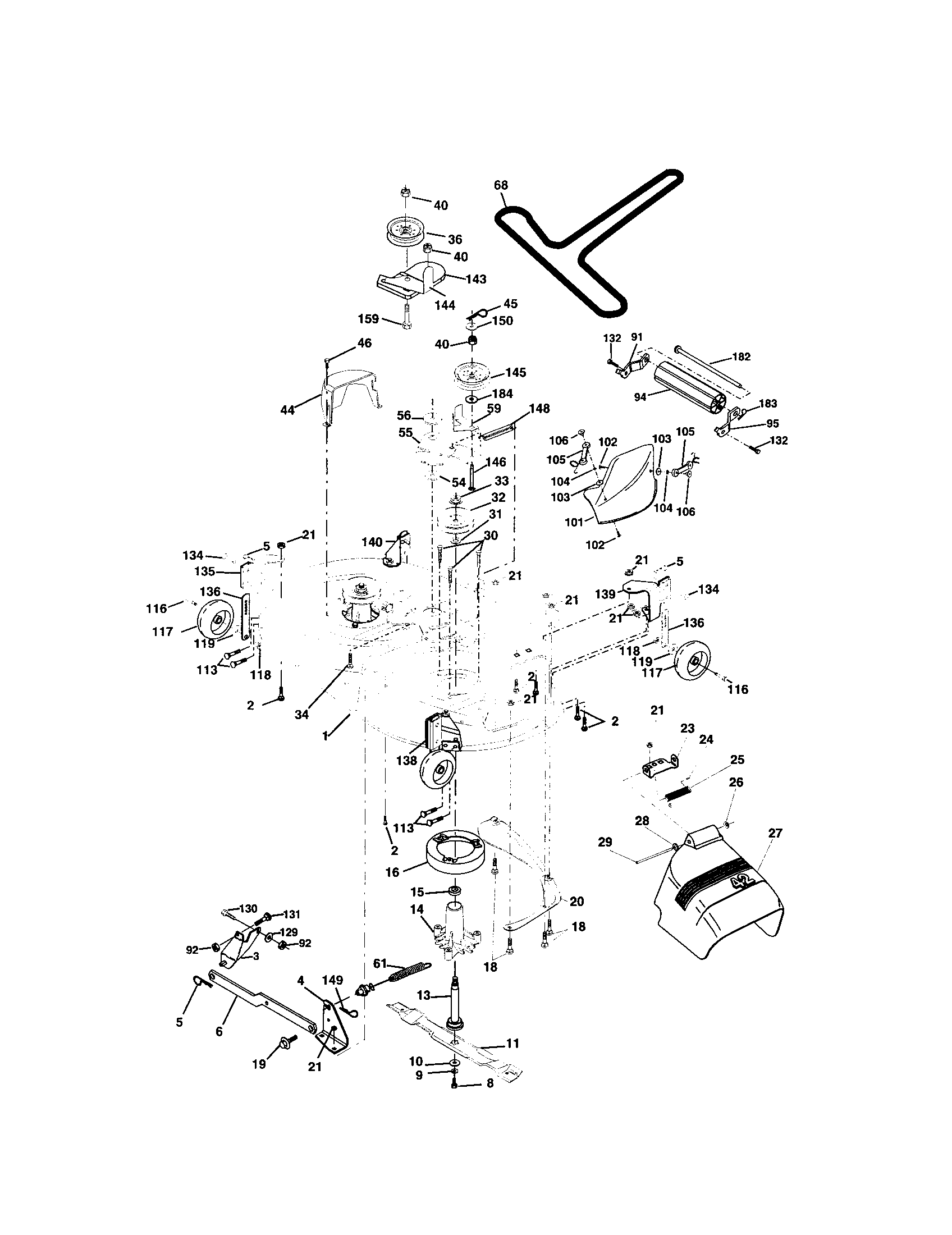 Mower Deck Diagram and Parts List for 917273642  Craftsman Lawn Tractor