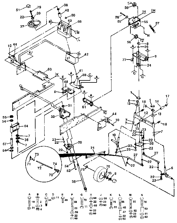 Steering Assembly Diagram and Parts List for 917255961  Craftsman Lawn Tractor