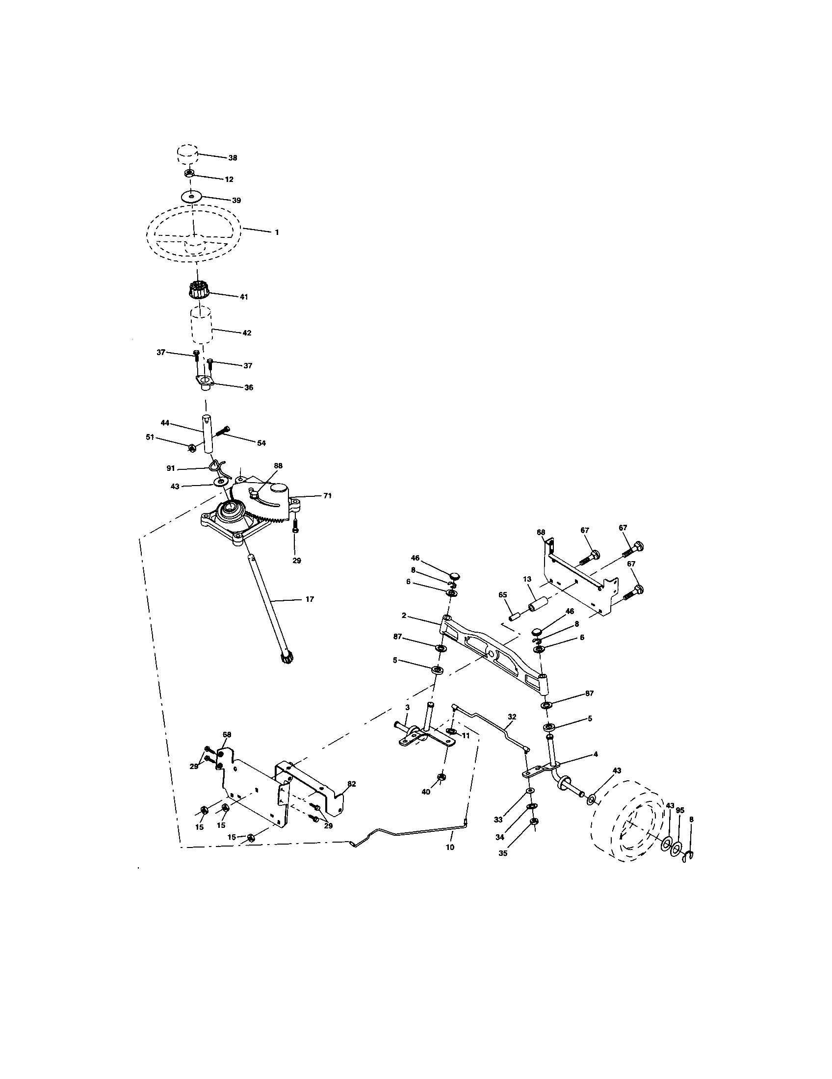 Steering Diagram and Parts List for 917273491  Craftsman Lawn Tractor