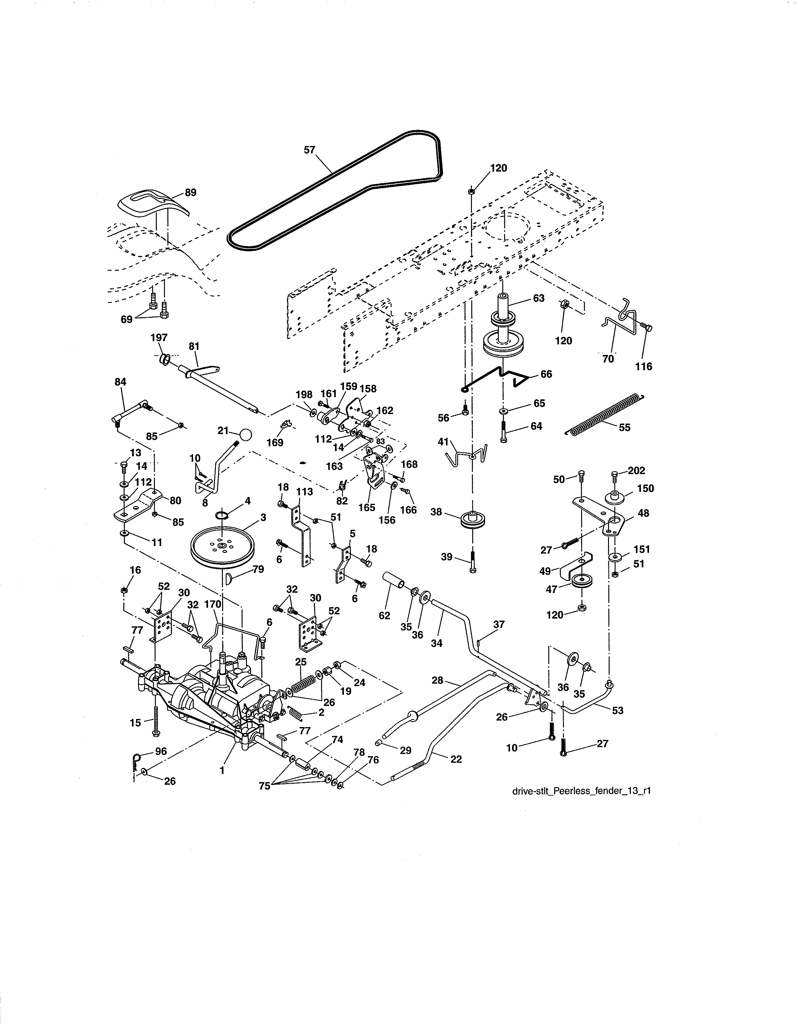 Ground Drive Diagram and Parts List for 917254703  Craftsman Lawn Tractor