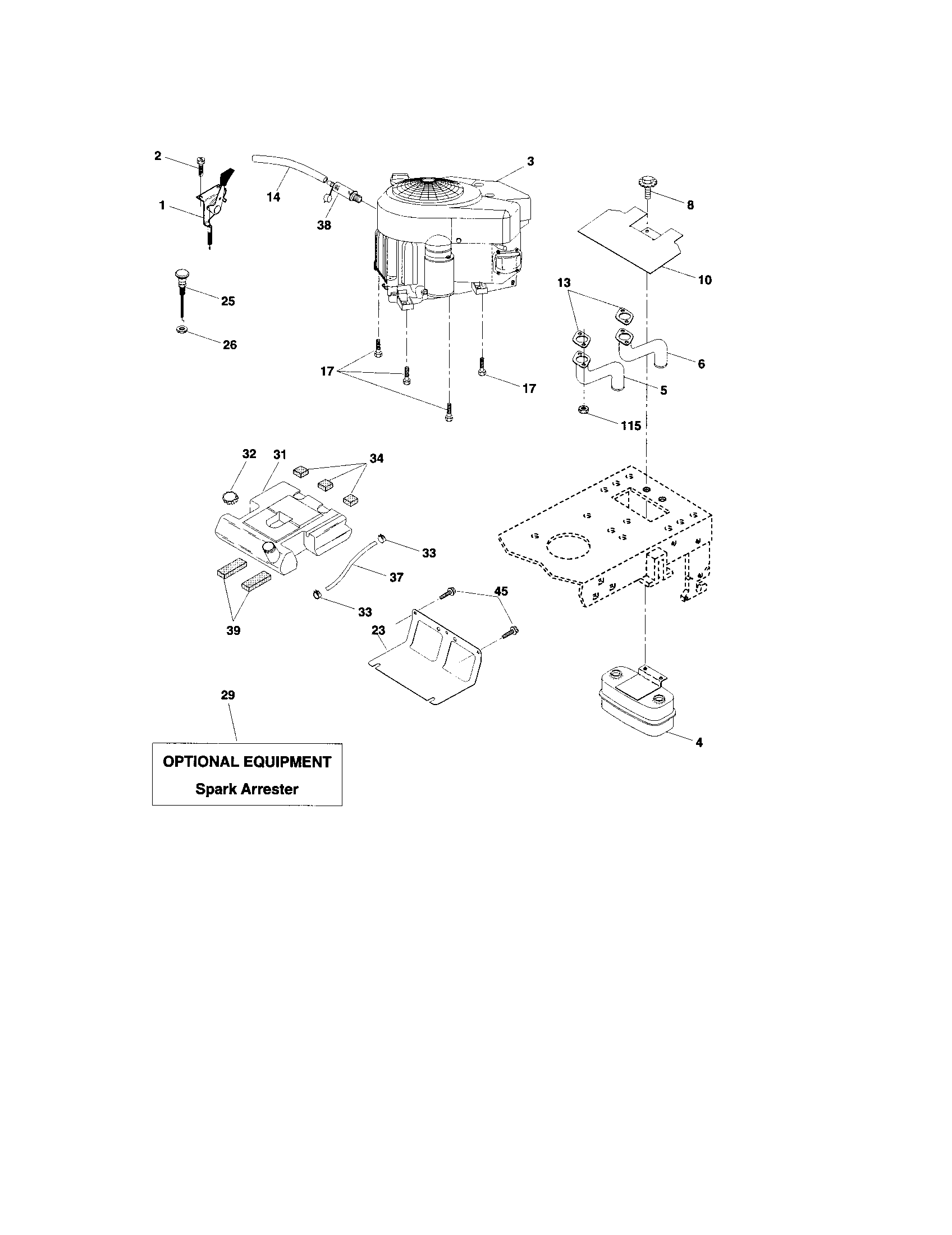 Engine Diagram and Parts List for 917273800  Craftsman Lawn Tractor