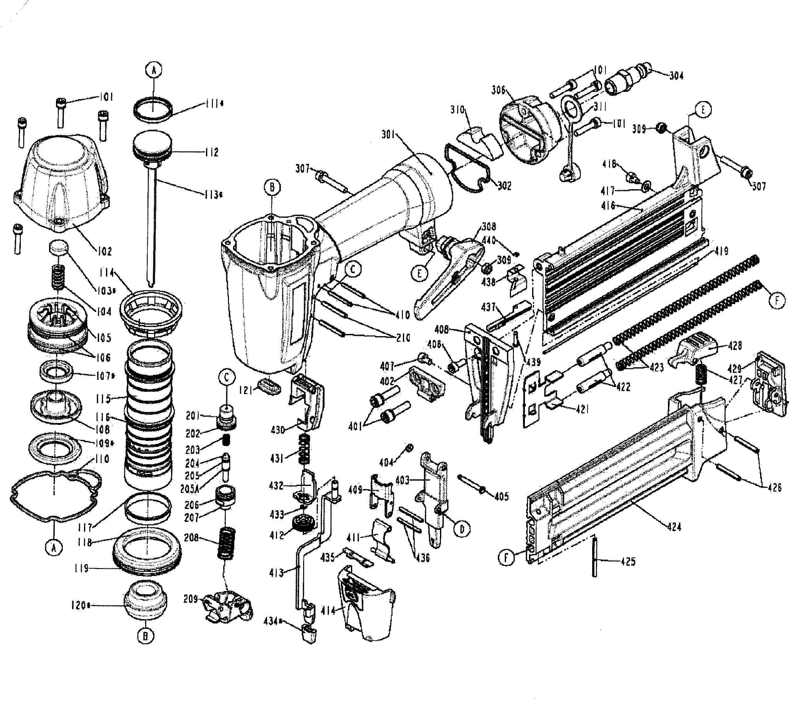 Nailer Diagram and Parts List for 14218882  Craftsman Nailer