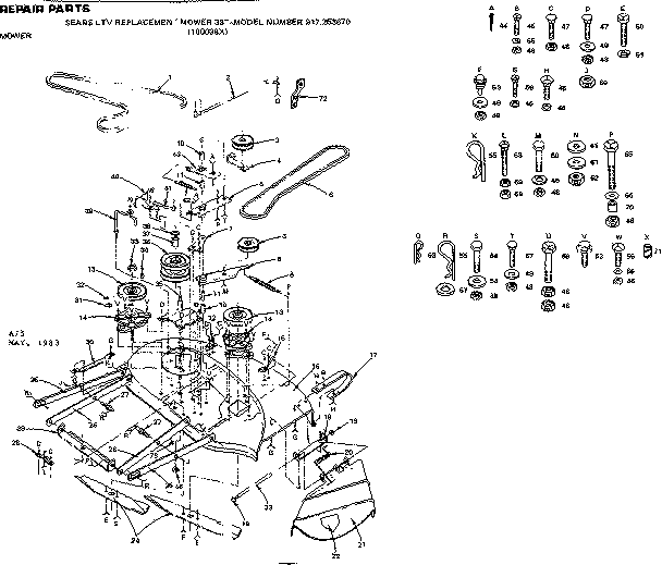 Replacement Parts Diagram and Parts List for 917253670  Craftsman Lawn Mower