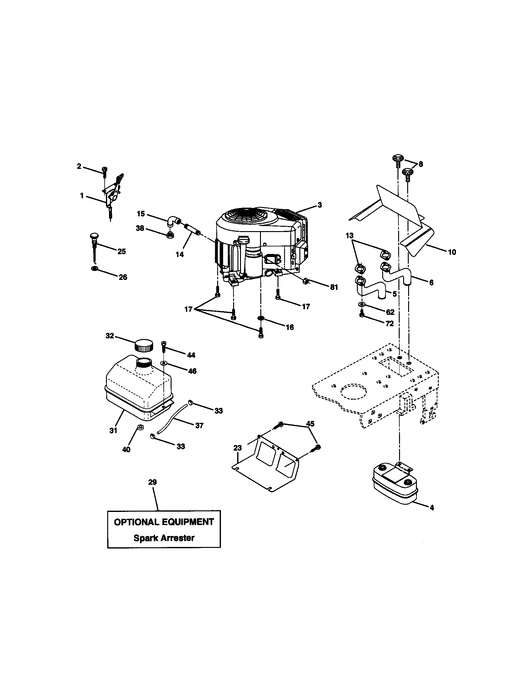 Engine Diagram and Parts List for 917270762  Craftsman Lawn Tractor