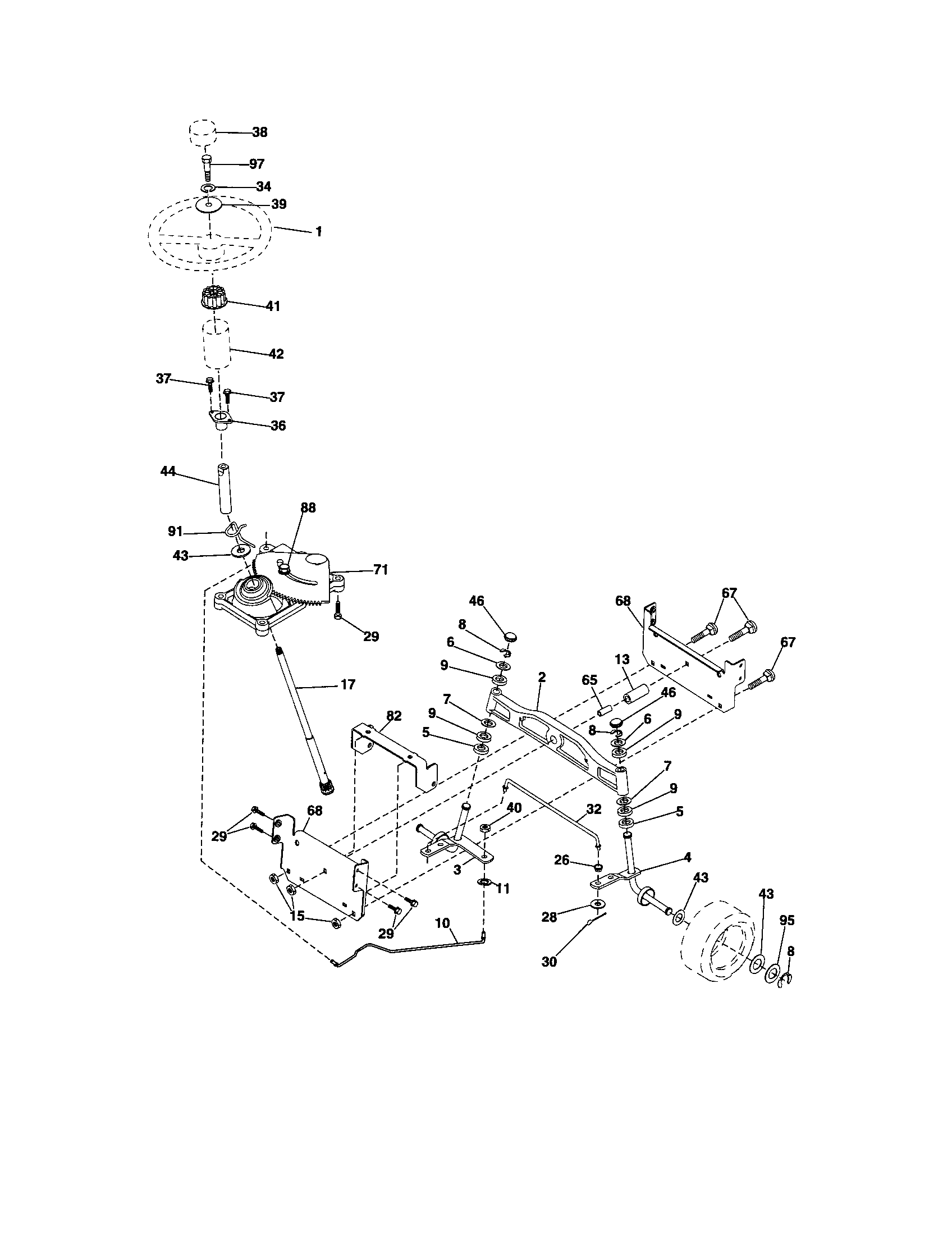 Steering Diagram and Parts List for 917287030  Craftsman Lawn Tractor