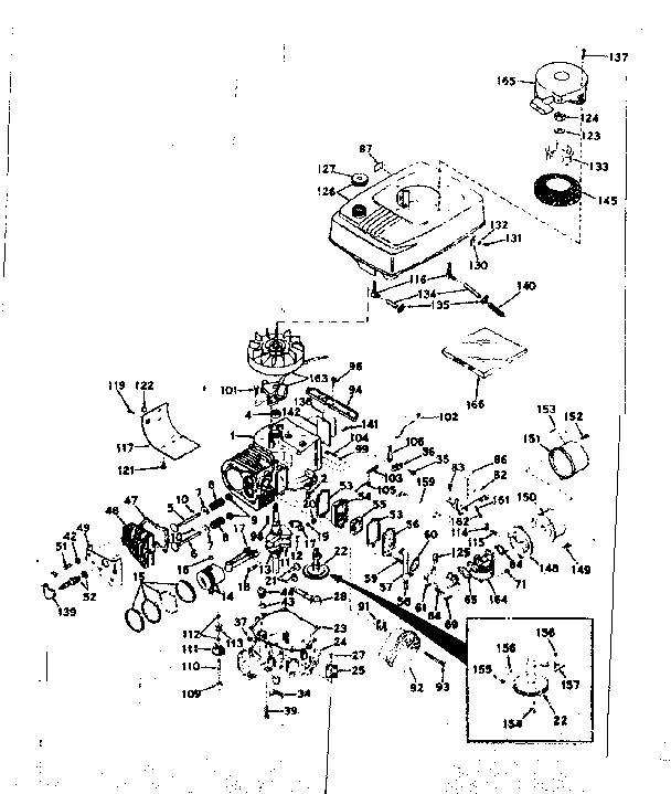Basic Engine Diagram and Parts List for 143165022  Craftsman Engine