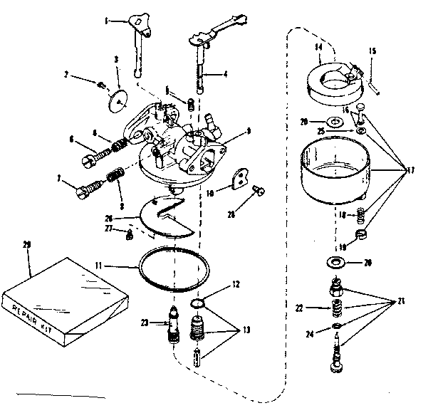 Carburetor Diagram and Parts List for 143524071  Craftsman Engine