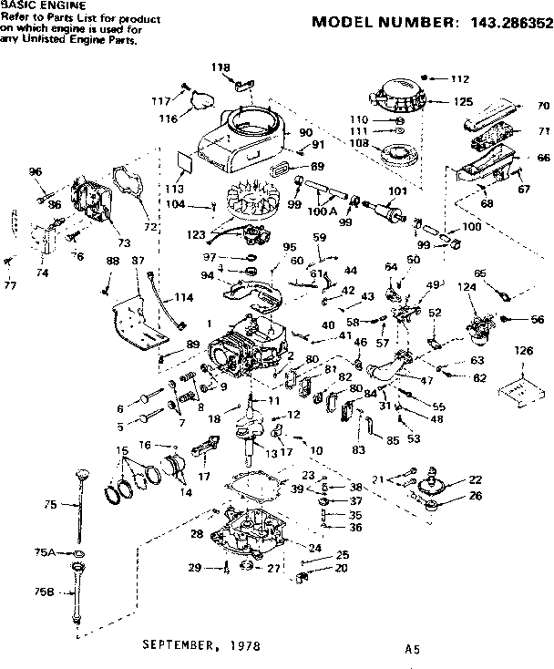 Replacement Parts Diagram and Parts List for 143286352  Craftsman Engine