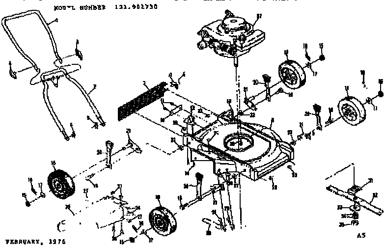 Replacement Parts Diagram and Parts List for 131902730  Craftsman Lawn Mower