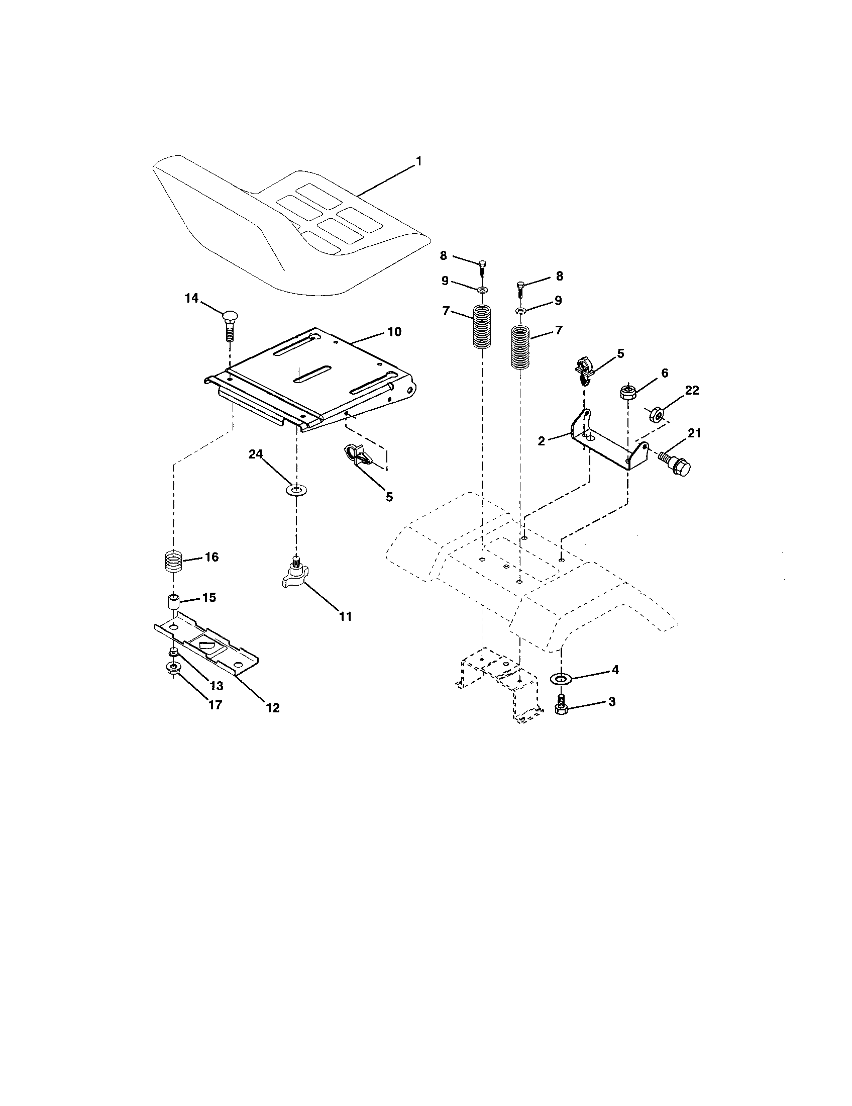 Seat Assembly Diagram and Parts List for 917271760  Craftsman Lawn Tractor