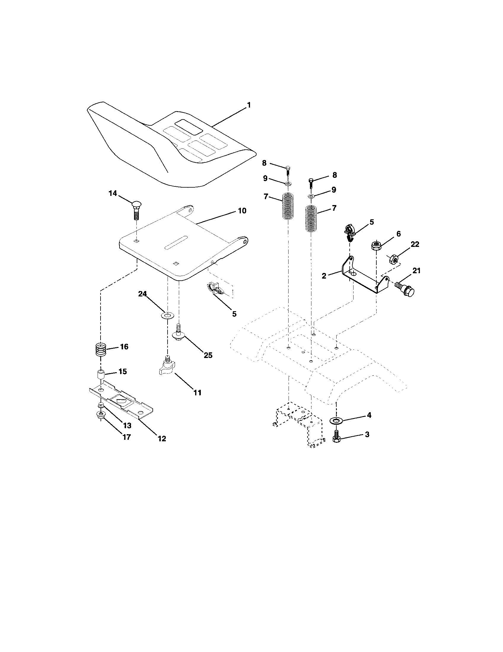 Seat Assembly Diagram and Parts List for 917273520  Craftsman Lawn Tractor