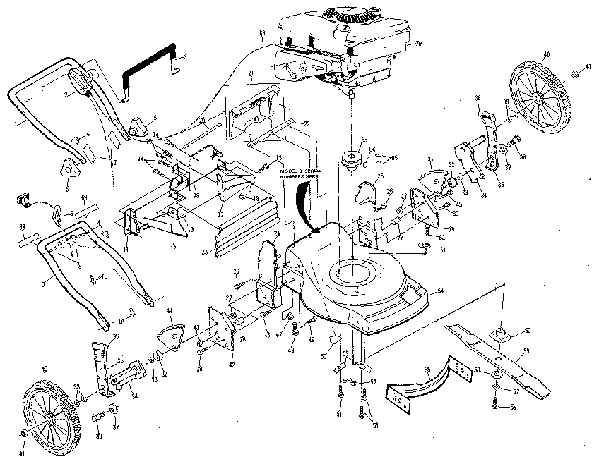 Main Frame Diagram and Parts List for 917372420  Craftsman Lawn Mower
