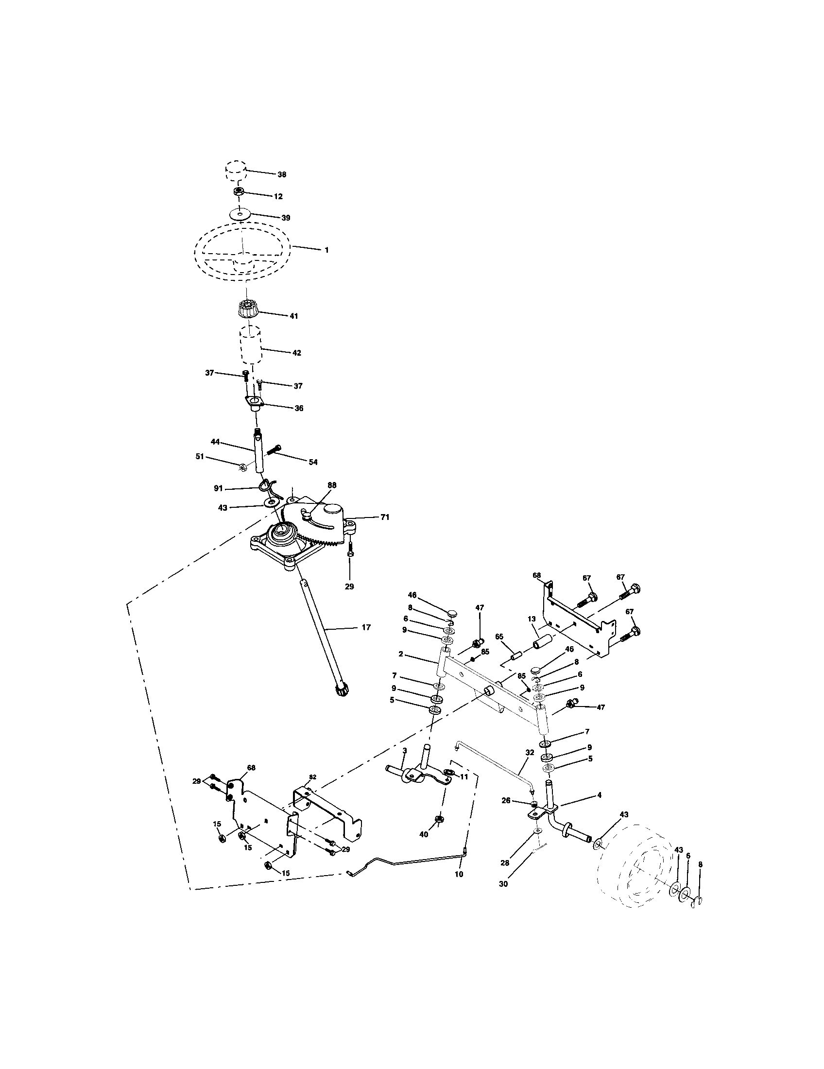 Steering Assembly Diagram and Parts List for 917271661  Craftsman Lawn Tractor