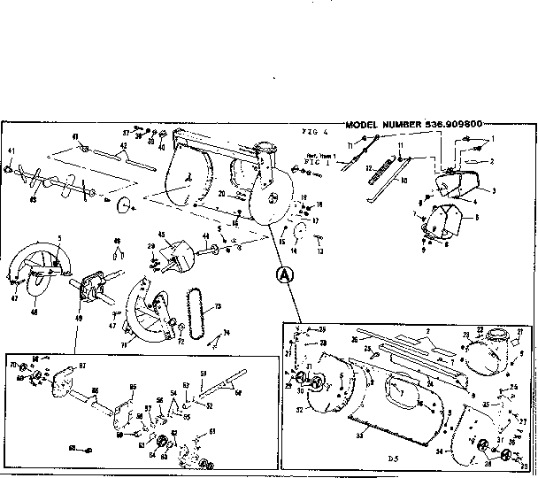Auger Housing Assembly Diagram and Parts List for 536909800  Craftsman Snow Blower