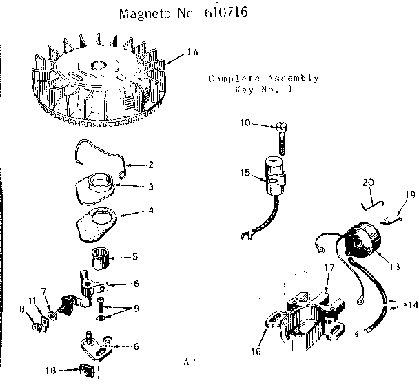 Magneto Diagram and Parts List for 143164092  Craftsman Engine