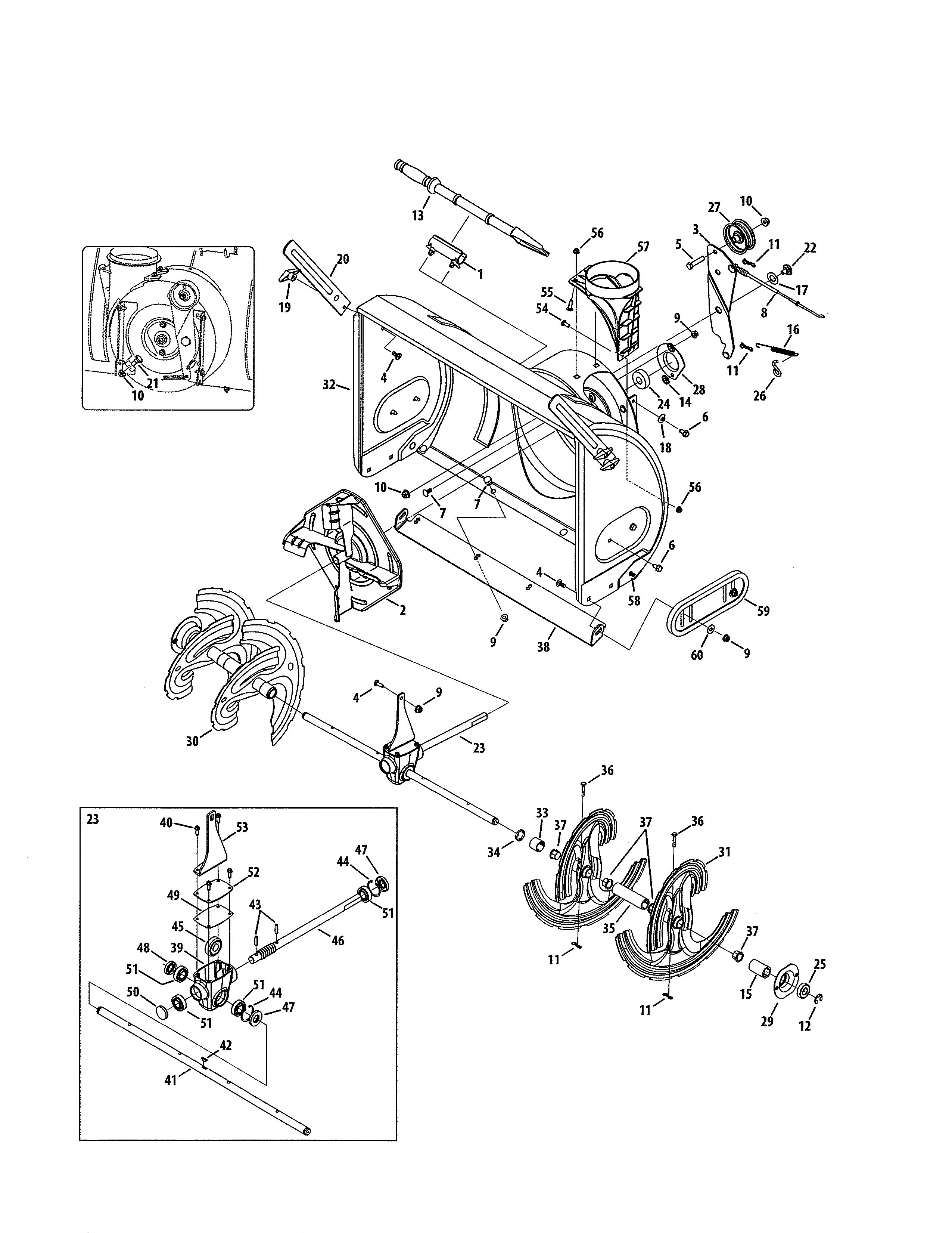 Auger & Housing/gear Box Diagram and Parts List for 247889760  Craftsman Snow Blower