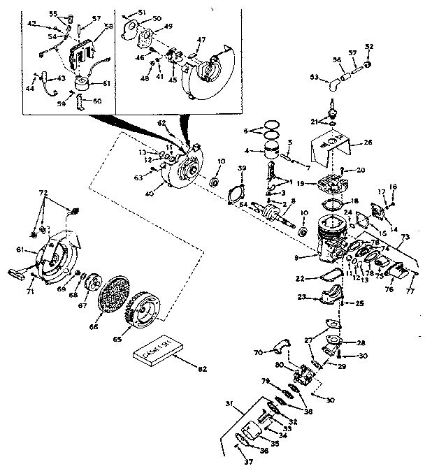 Block And Shroud Assembly Diagram and Parts List for 917350711  Craftsman Chainsaw